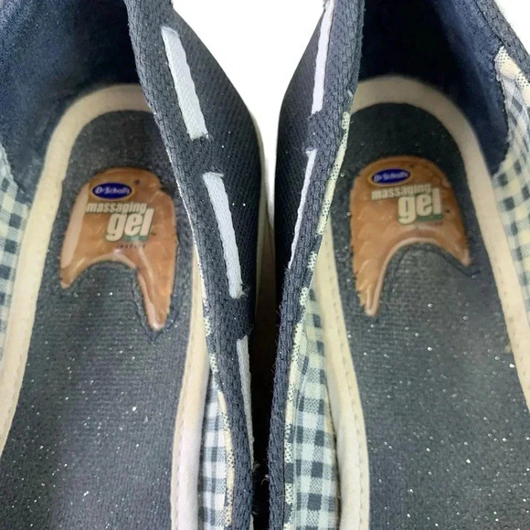 Dr. Scholl's Canvas Bow Tie Low Wedge Pump Slip On Shoes Size 10M Blue Glitters - Picture 9 of 16